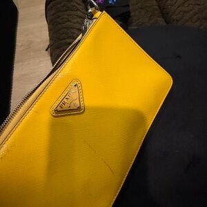 Prada Yellow Saffiano Leather Chain Wristlet